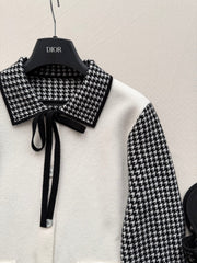 Classic Black & White Houndstooth Knit Jacket