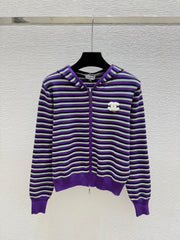 chanel/26 New Double C Stripe Hoodie Knit Cardigan