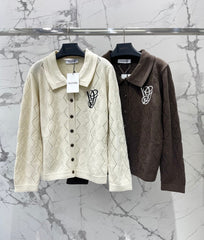 Valentino/26 New Simple Turn-Down Collar Hollow Crochet Knit Cardigan