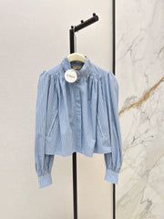 Chloé / 26 Early Autumn Latest Stand Collar Pleated Design Striped Shirt