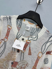 Hermès/26 New Equestrian-Style Lightweight V-Neck Knit Cardigan