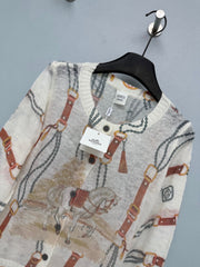 Hermès/26 New Equestrian-Style Lightweight V-Neck Knit Cardigan