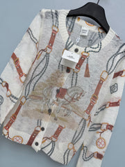 Hermès/26 New Equestrian-Style Lightweight V-Neck Knit Cardigan