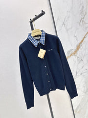 MiuMiu/26 Early Autumn Latest College Style Two-in-One Look Cashmere Knit Cardigan