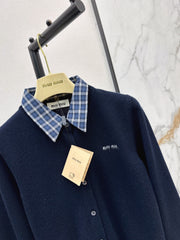MiuMiu/26 Early Autumn Latest College Style Two-in-One Look Cashmere Knit Cardigan