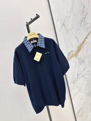 MiuMiu/26 Early Autumn Latest College-Style Two-in-One Look Cashmere Sweater
