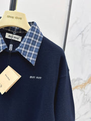 MiuMiu/26 Early Autumn Latest College-Style Two-in-One Look Cashmere Sweater