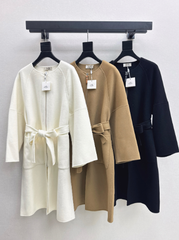 Hermès/26 Early Autumn New Double-Faced Round Neck Long Coat