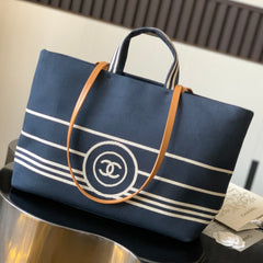 Chanel 2026 Border Tote Bag Blue Brown Denim Canvas Leather