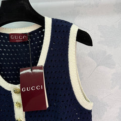 Contrast color hollow knitted vest dress
