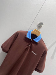 Color-blocked double-layered collar polo shirt