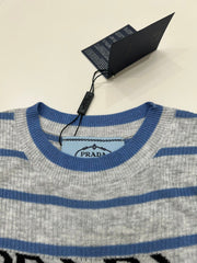 Striped wool knit short-sleeved top