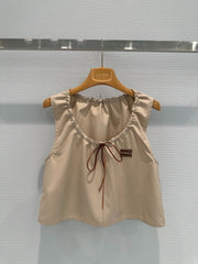 Khaki drawstring shorts + vest set