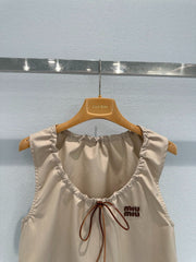 Khaki drawstring shorts + vest set