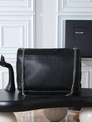 26SS New Niki Bag in Black Elephant-Grain Leather with Silver Hardware