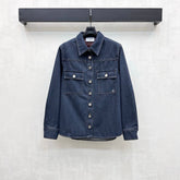Chanel/Leather-Collared Denim Shirt-Jacket