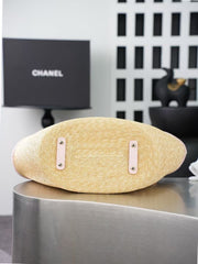 Chanel 2026 Shopping Bag Beige Pink Straw Lambskin