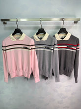 MiuMiu/26 Early Autumn New Color-Block Striped Collared Knit Long-Sleeve