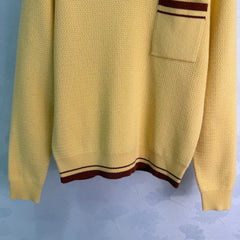 MiuMiu/26 Early Autumn New Color-Block Polo Collar Openwork Knit Top
