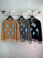 MiuMiu/26 New Season Diamond-Pattern & Stripe Knit Sweater
