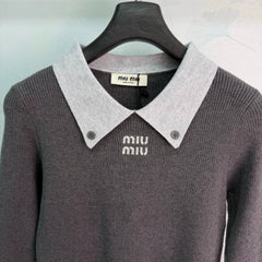 MiuMiu/Color-Block Collar Knit Sweater