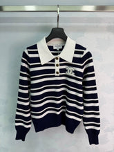 Chanel / 26F Early Autumn New Striped Polo Knit Sweater