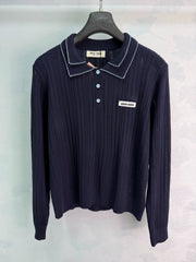 MiuMiu/26 Early Autumn New Hollow Knit Polo Shirt