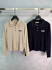 MiuMiu/26 Early Autumn New Hollow Knit Polo Shirt