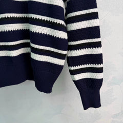 Chanel / 26F Early Autumn New Striped Polo Knit Sweater