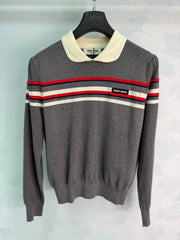 MiuMiu/26 Early Autumn New Color-Block Striped Collared Knit Long-Sleeve