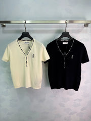 Yves Saint Laurent/26ss New V-Neck Knit Short Sleeve