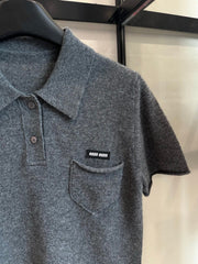 Collared Knit Short-Sleeve Sweater