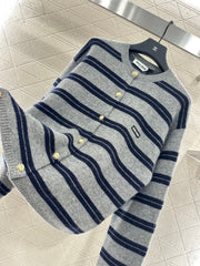 Striped Knit Long-Sleeve Cardigan