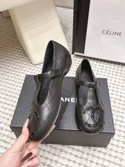 CHANEL 26S MARY JANE FLATS IN BLACK LAMBSKIN WITH CC LOGO