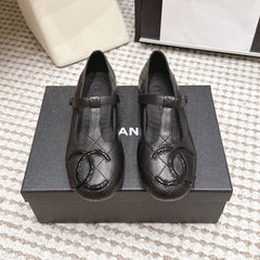 CHANEL 26S MARY JANE FLATS IN BLACK LAMBSKIN WITH CC LOGO