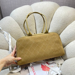 CHANEL 26S TOP HANDLE BAG MEDIUM 35 IN LIGHT BROWN QUILTED SUEDE AND CALFSKIN GOLD HARDWARE