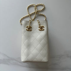 CHANEL 26S MINI BUCKET BAG 18 IN IVORY WHITE QUILTED CALFSKIN GOLD HARDWARE