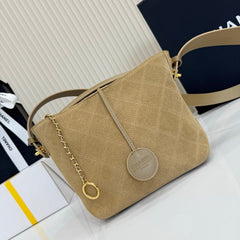 CHANEL 26S BUCKET SHOULDER BAG 26 IN LIGHT BROWN SUEDE AND CALFSKIN GOLD HARDWARE