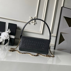CHANEL 26S BARREL CLUTCH WITH CHAIN 23 IN DARK GREY CROCODILE-EMBOSSED CALFSKIN GOLD HARDWARE