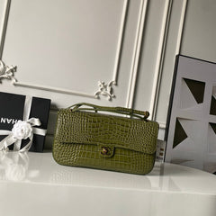 CHANEL 26S CC LOGO SHOULDER BAG 32 IN OLIVE GREEN CROCODILE-EMBOSSED CALFSKIN GOLD HARDWARE