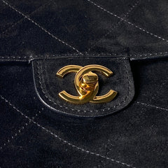 CHANEL 26S CLASSIC FLAP MEDIUM 39 IN BLACK QUILTED SUEDE AND CALFSKIN GOLD HARDWARE