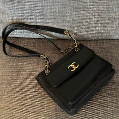 CHANEL 26S FLAP SHOULDER BAG 26 IN BLACK CAVIAR CALFSKIN GOLD HARDWARE