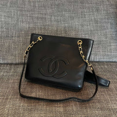 CHANEL 26S FLAP SHOULDER BAG 26 IN BLACK LAMBSKIN GOLD HARDWARE