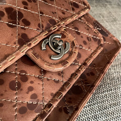 CHANEL 26S CLASSIC FLAP BAG 26 IN BROWN SPLATTER PRINT CALFSKIN DARK SILVER HARDWARE