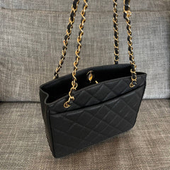 CHANEL 26S QUILTED SHOPPING TOTE BAG 28 IN BLACK CAVIAR CALFSKIN GOLD HARDWARE
