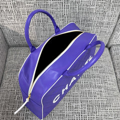 CHANEL 26S BOWLING BAG LARGE 46 IN BLUE PURPLE AND WHITE CALFSKIN GOLD HARDWARE