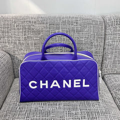 CHANEL 26S BOWLING BAG LARGE 46 IN BLUE PURPLE AND WHITE CALFSKIN GOLD HARDWARE