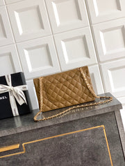 CHANEL 26S QUILTED CLASSIC FLAP MEDIUM BAG 25 IN KHAKI BROWN LAMBSKIN GOLD HARDWARE