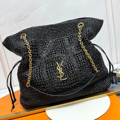 YSL 2026 Jamie Shopping Raffia Handbag 35cm Black Woven