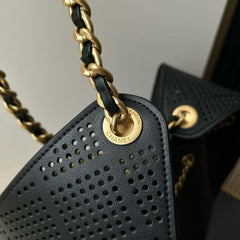 CHANEL 26S HOBO BAG MEDIUM 30 IN BLACK PERFORATED CALFSKIN GOLD HARDWARE